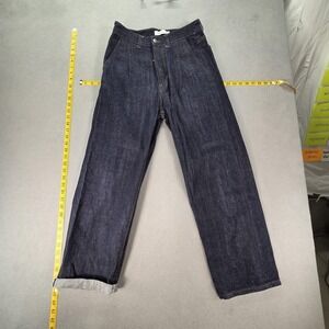 Beslow Jeans Mens Selvedge Blue Baggy Wide Leg Pleated Loose Hip Hop Fits 26x26